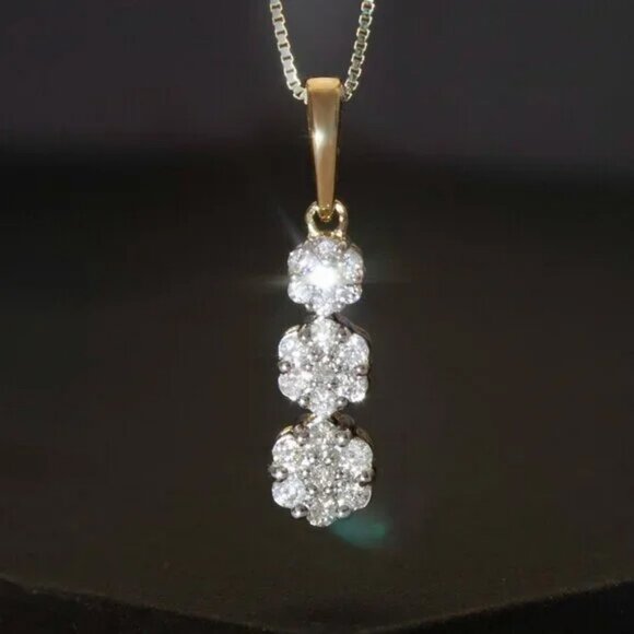 10K Yellow Gold Real Natural Diamond Pendant, Tiny Petite Charm, Luxury Jewelry - Picture 1 of 7